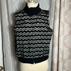 Talbots Black & White Chevron Zip-Up Sweater Vest - Size Small Petite